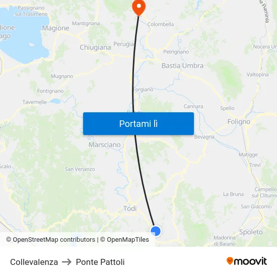 Collevalenza to Ponte Pattoli map