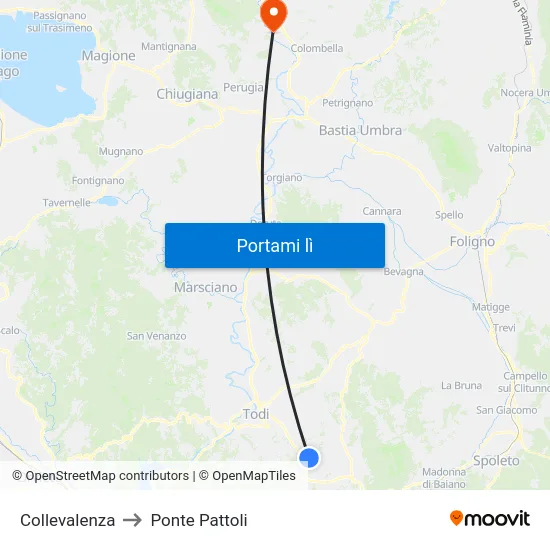 Collevalenza to Ponte Pattoli map