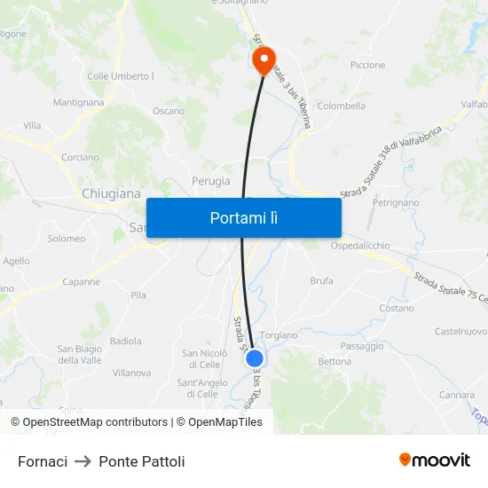 Fornaci to Ponte Pattoli map