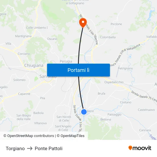 Torgiano to Ponte Pattoli map