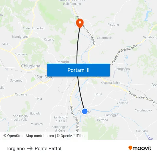 Torgiano to Ponte Pattoli map