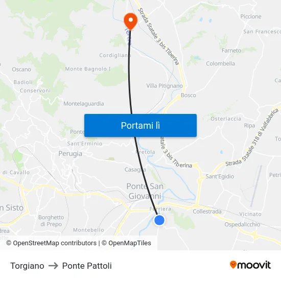 Torgiano to Ponte Pattoli map