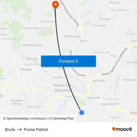 Brufa to Ponte Pattoli map