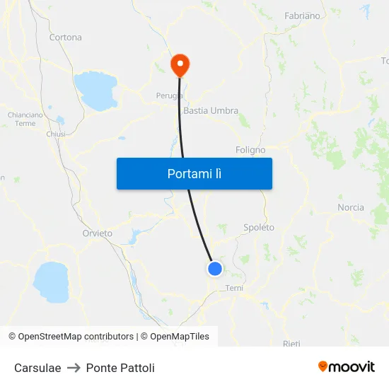 Carsulae to Ponte Pattoli map