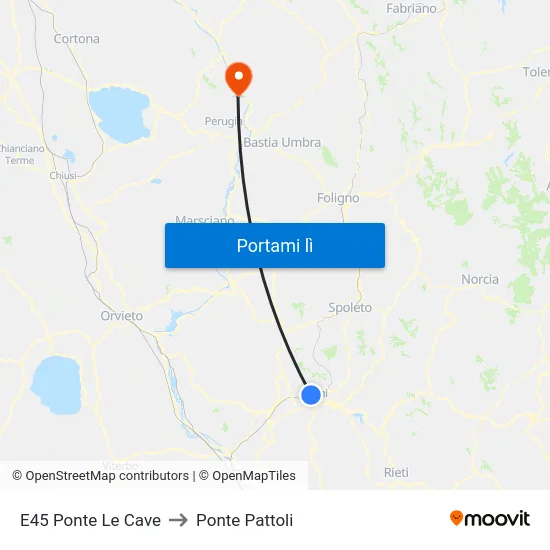 E45 Ponte Le Cave to Ponte Pattoli map