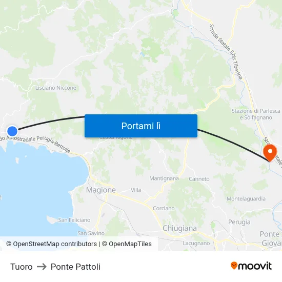 Tuoro to Ponte Pattoli map