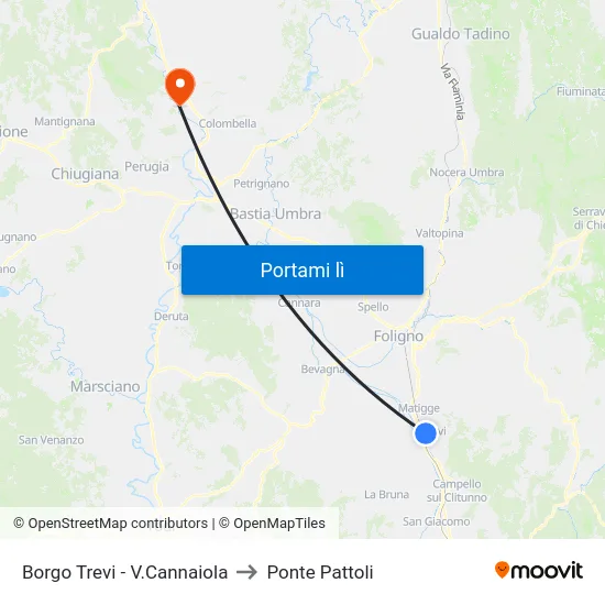 Borgo Trevi - V.Cannaiola to Ponte Pattoli map