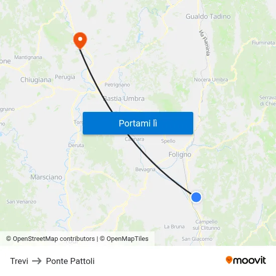 Trevi to Ponte Pattoli map