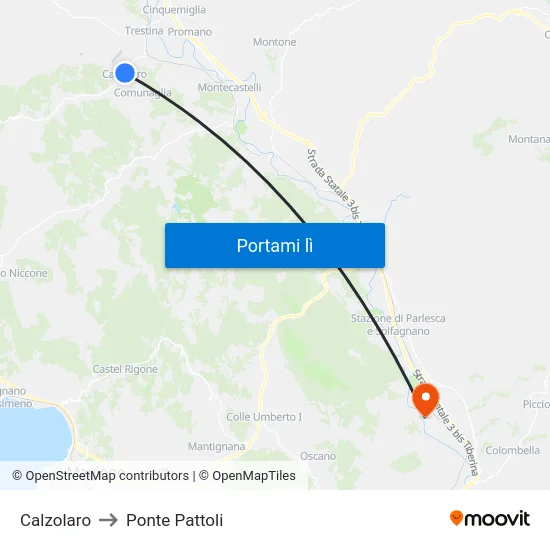 Calzolaro to Ponte Pattoli map