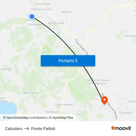 Calzolaro to Ponte Pattoli map