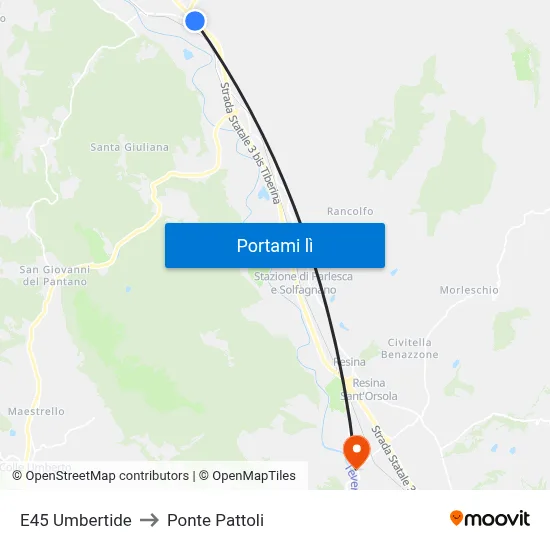 E45 Umbertide to Ponte Pattoli map