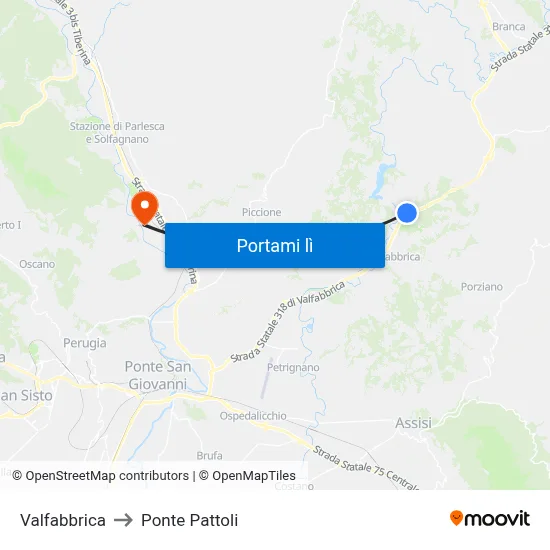 Valfabbrica to Ponte Pattoli map