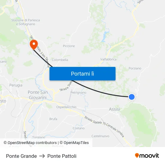 Ponte Grande to Ponte Pattoli map