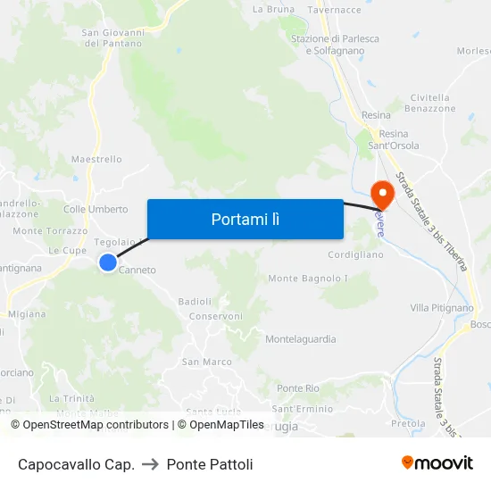 Capocavallo Cap. to Ponte Pattoli map