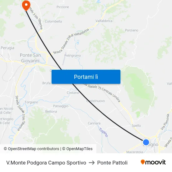 V.Monte Podgora Campo Sportivo to Ponte Pattoli map