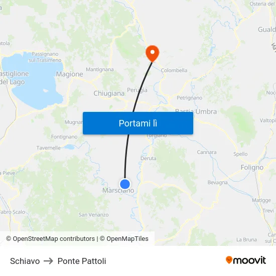 Schiavo to Ponte Pattoli map