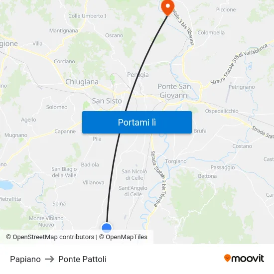 Papiano to Ponte Pattoli map