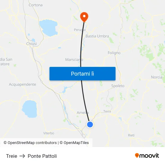Treie to Ponte Pattoli map