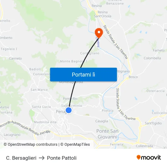 C. Bersaglieri to Ponte Pattoli map