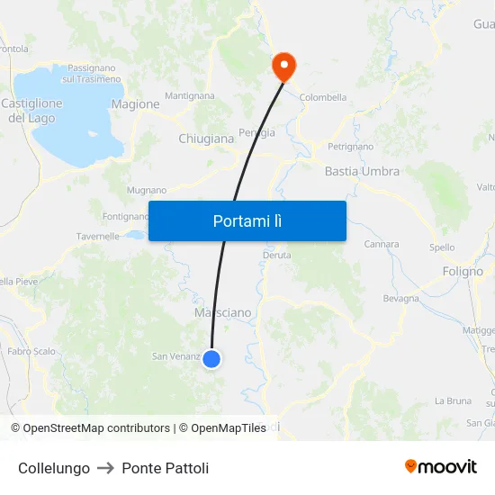 Collelungo to Ponte Pattoli map