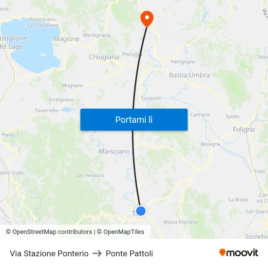 Via Stazione Ponterio to Ponte Pattoli map