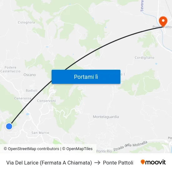 Via Del Larice (Fermata A Chiamata) to Ponte Pattoli map