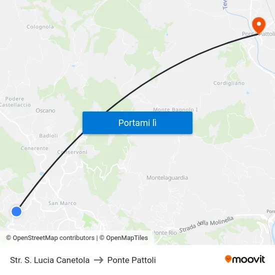 Str. S. Lucia Canetola to Ponte Pattoli map
