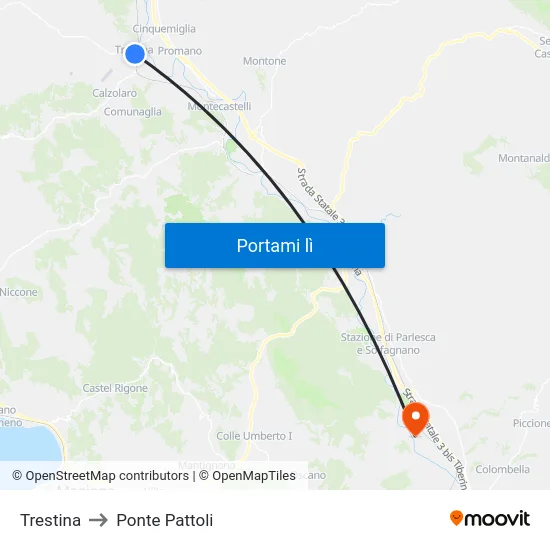 Trestina to Ponte Pattoli map