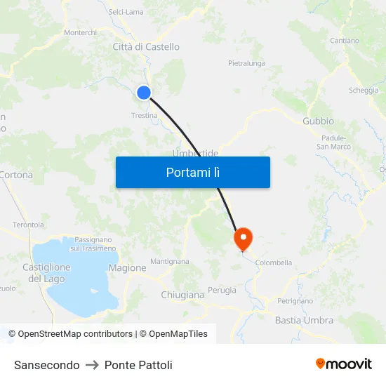 Sansecondo to Ponte Pattoli map