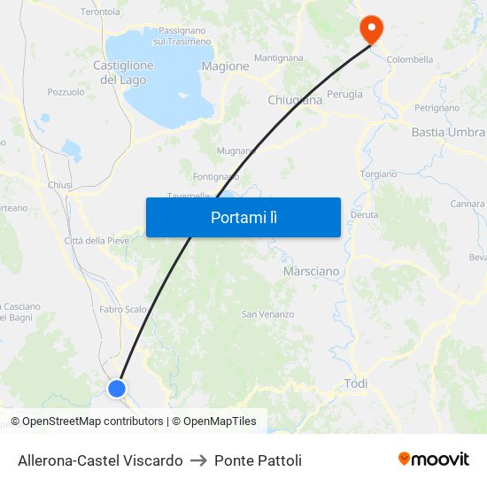 Allerona-Castel Viscardo to Ponte Pattoli map