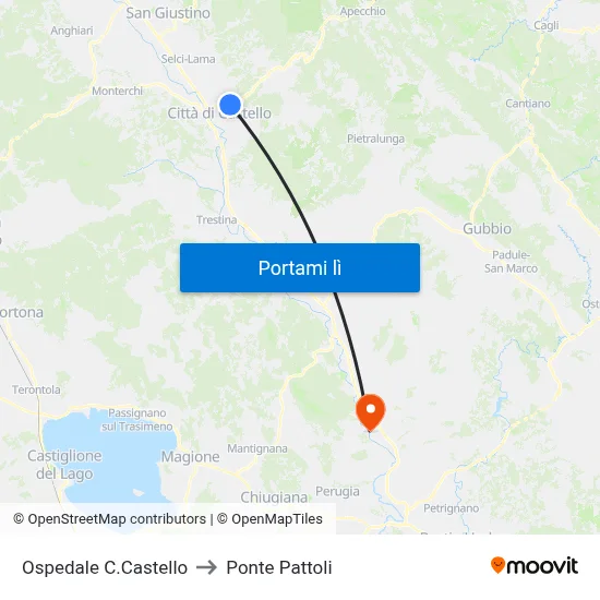 Ospedale C.Castello to Ponte Pattoli map