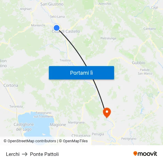 Lerchi to Ponte Pattoli map
