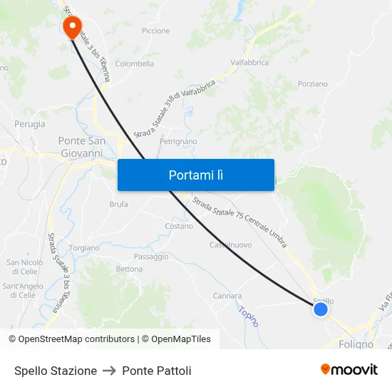 Spello Stazione to Ponte Pattoli map