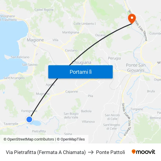 Via Pietrafitta (Fermata A Chiamata) to Ponte Pattoli map