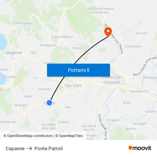 Capanne to Ponte Pattoli map