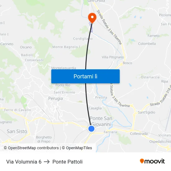Via Volumnia 6 to Ponte Pattoli map