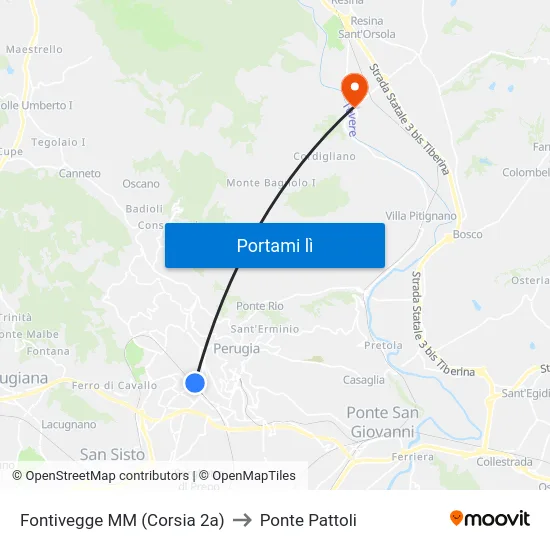 Fontivegge M​M (Corsia 2a) to Ponte Pattoli map