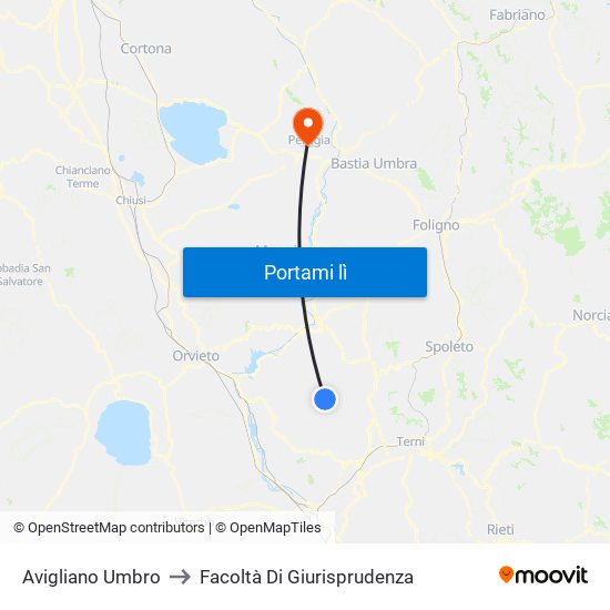 Avigliano Umbro to Facoltà Di Giurisprudenza map