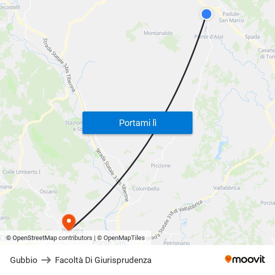 Gubbio to Facoltà Di Giurisprudenza map