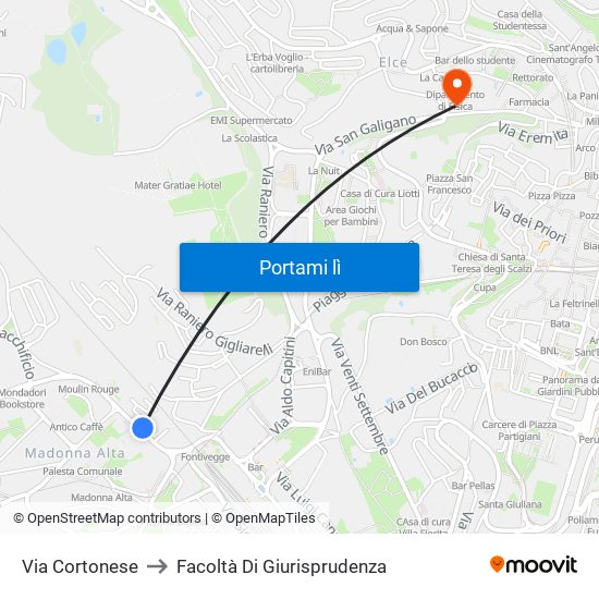 Via Cortonese to Facoltà Di Giurisprudenza map