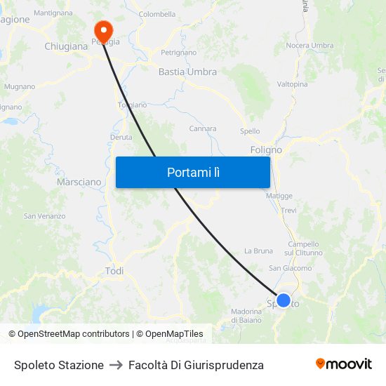 Spoleto Stazione to Facoltà Di Giurisprudenza map