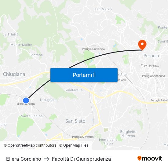 Ellera-Corciano to Facoltà Di Giurisprudenza map