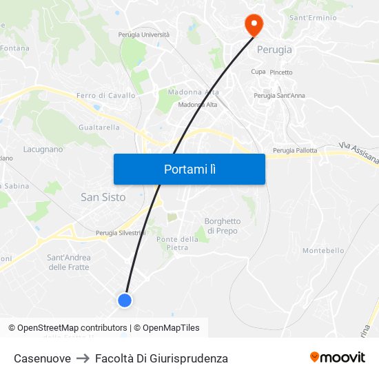 Casenuove to Facoltà Di Giurisprudenza map