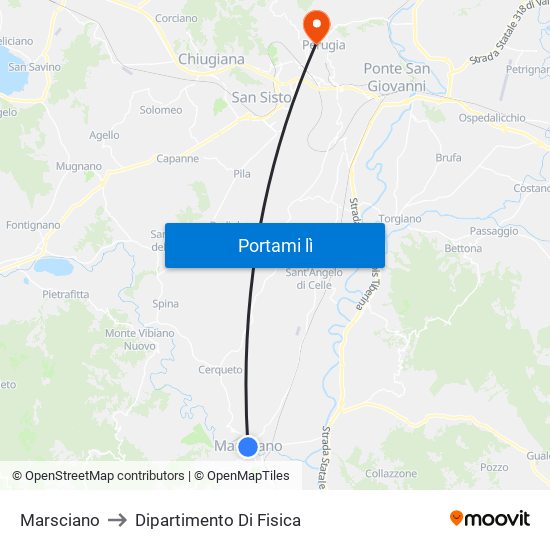 Marsciano to Dipartimento Di Fisica map