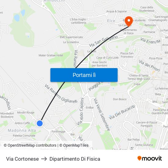 Via Cortonese to Dipartimento Di Fisica map