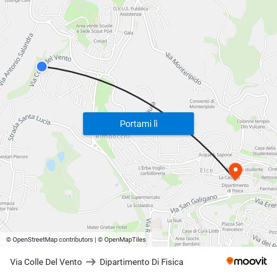 Via Colle Del Vento to Dipartimento Di Fisica map