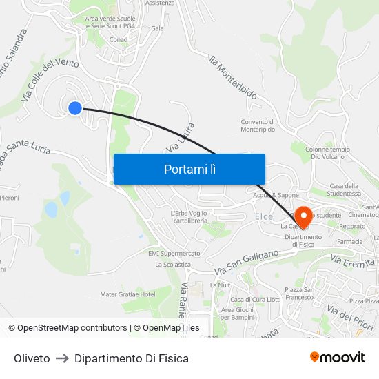 Oliveto to Dipartimento Di Fisica map