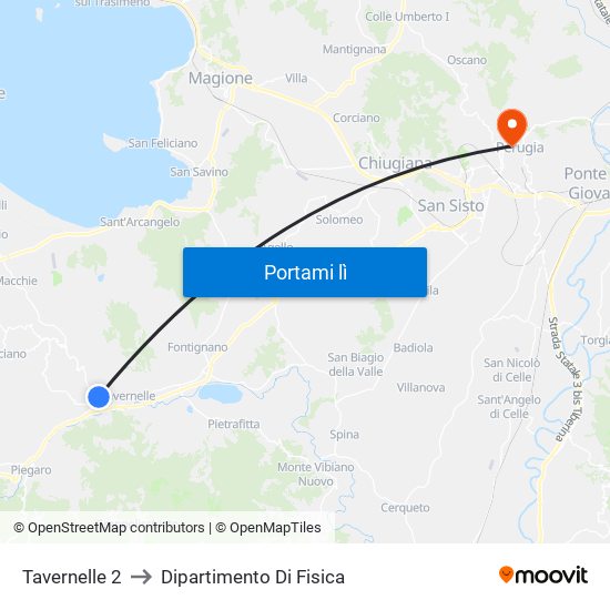 Tavernelle 2 to Dipartimento Di Fisica map