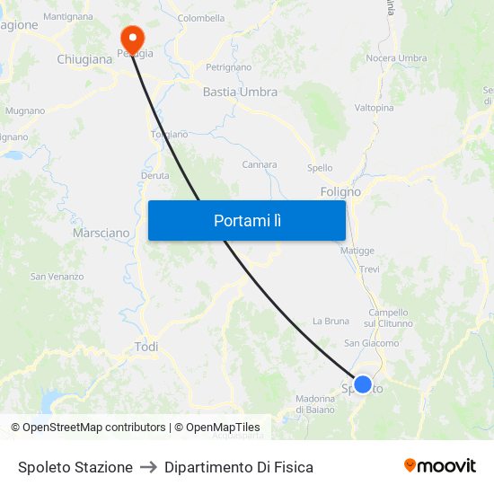 Spoleto Stazione to Dipartimento Di Fisica map