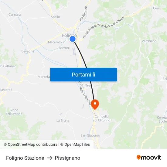 Foligno Stazione to Pissignano map
